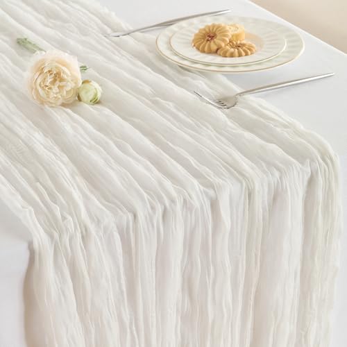 Fanami 1 Pack Cheesecloth Table Runner -10FT Ivory White Boho Gauze Cheese Cloth Table Runner 120 Inches Long Rustic Sheer Fabric Centerpieces for Wedding Birthday Party Bridal Baby Shower Decorations - color: Ivory White, size: 10FT*1PC