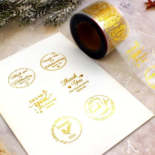 500PCS/Roll Gold Thank You Stickers – 1Inch Round Self-Adhesive Waterproof Labels – Eye-Catching Packaging Seals for Orders, Gift Bags, Boxes & Envelopes(Gold-c) - color: Gold Stamping-c