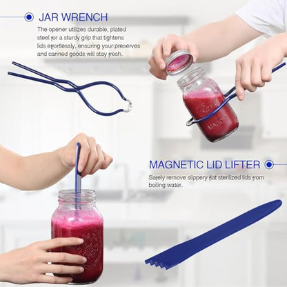 7 Pieces Canning Supplies Kit, Stainless Steel, Blue | Steamer Rack, Canning Funnel, Jar Lifter, Wrench & Tongs, Lid Lifter Bubble Remover Tool - color: Blue