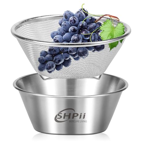 2 Piece Mini 304 Stainless Steel Colander with Mixing Bowl, Kitchen Cooking, Washing Fruits and Vegetables, Back of House Preparation (600ML) - color: Round-600ml