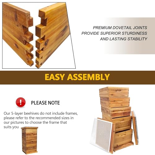 5-Layer Bee Hive, Beehive Kit Langstroth Bee Hive Coated with 100% Beeswax Includes 2 Deep Bee Boxes, 3 Medium Bee Hive, NO Frame