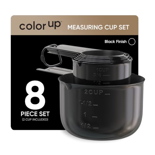 Color Up Measuring Cup Set, 8 Piece – Includes 2 Cup, Black Finish, Stainless Steel, Accurate for Wet & Dry Ingredients, Embossed Markings, Easy-Pour Spouts, Dishwasher-Safe, Kitchen Essential - color: Black