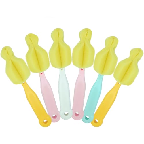 ponge Bottle Brush 6PCS Sponge Nipple Brushes Baby Bottle Nipple Cleaning Brush Long Handle Baby Milk Bottle Brush (6PCS) - color: Nipple Brush 6pcs