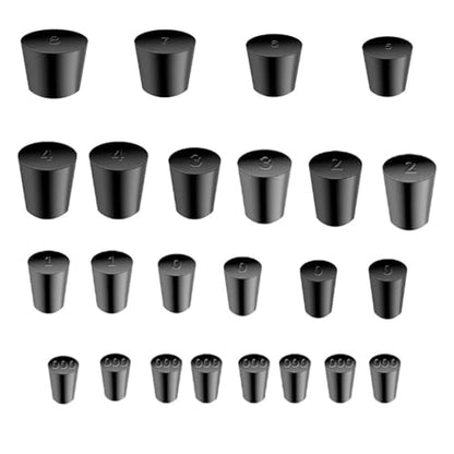 24Pcs Solid Rubber Stoppers 000# - 8# Tapered Lab Bungs Solid Rubber Stoppers 11 Assorted Sizes - size: 24pcs