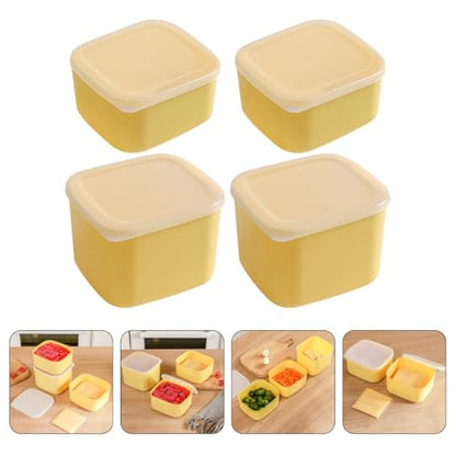 STOBAZA Cheese Storage Boxes for Fridge 4pcs Set (2 Large + 2 Small) Plastic Covered Cheese Keeper and Garlic Ginger Holder Kitchen Food Organizer