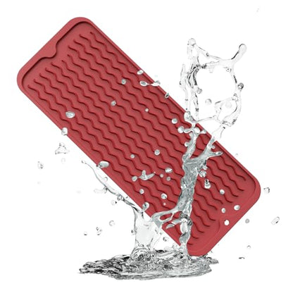 ZLR Small Dish Drying Mat (6" x 17" / 153 x 433mm) - Narrow Silicone Drainer for Kitchen Counter, Apartment & RV - Compact Sponge Holder & Sink Caddy Tray, Non-Slip Food-Grade Silicone (Lava Red) - color: Lava Red, size: 17" x 6"