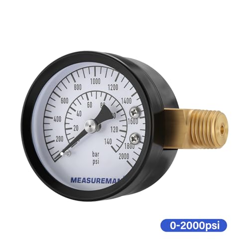 MEASUREMAN CO2 Regulator Gauge Set for Beer Kegs, 0-2000 PSI, Dual Scale, Bar/PSI, 2’’ Dial, 1/4’’ NPT, Black Iron Case, Aluminum Pointer, Brass Components, with Hose Clamps& Nylon seals - size: 1pc, style: 0-2000 psi With Washers&Clamps