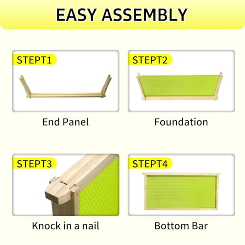 10 Pack Deep Frames for Bee Hives Unassembled Deep Wood Bee Frames with Food Grade Beeswax Coated Foundations Sheets Kit for Beehives, 9-1/8-inch, Green