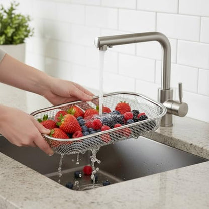 18/8 Stainless Steel Colander Strainer for Kitchen, Rectangular Colander for Pasta, Vegetables, Fruits, Rustproof & Dishwasher Safe (13.0 x 7.1 x 2.2 inch) - size: 13.0 x 7.1 x 2.2 inch