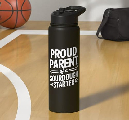 Proud Parent Sourdough Starter Active Yeast Stainless Steel Insulated Water Bottle - color: Black