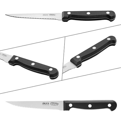 Steak Knives Set of 6, Stainless Steel Serrated Steak Knife Set (Unique Pattern on Each Blade)