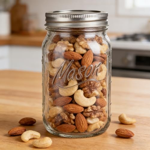 Wide Mouth Mason Jars 32 oz, 6 Pack Glass Canning Jars for Pickling, Fermenting & Food Storage, BPA Free, Airtight Seal, Microwave & Dishwasher Safe