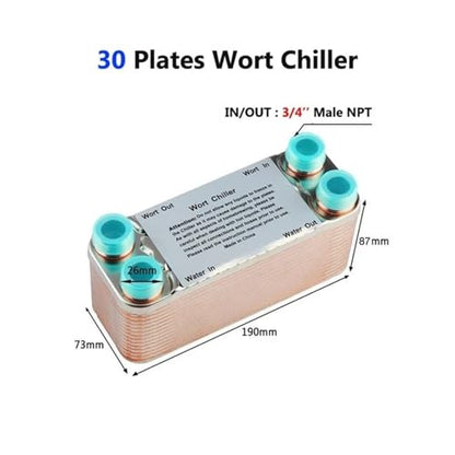 20/30/40 Plate Wort Chiller Heat Exchanger, 304 Stainless Steel Brazed Plate Counterflow Cooler for Homebrew Beer Brewing, Rapid Wort Cooling Tool(30P) - color: 30P