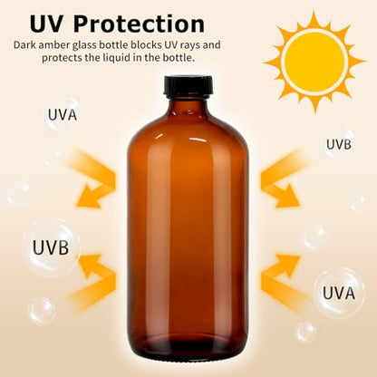 4 Pack 32 oz Amber Glass Boston Round Bottles with Phenolic Polycone Caps – Airtight, Leak-Proof Brown Bottles for Kombucha Brewing, Essential Oils, Storing Condiments, and Homemade Solutions - size: 32 Ounces