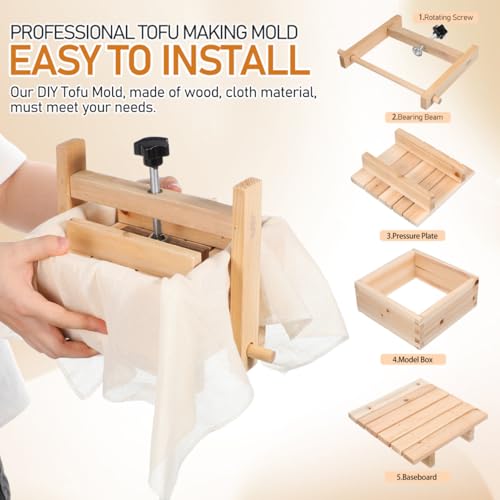 Luxshiny 1 Set Wooden Tofu Mold: 6.68 Inch Tofu Press with Cloth Bean Curd Maker Mold Kitchen Tool for Soybean Curd and Cheese Making