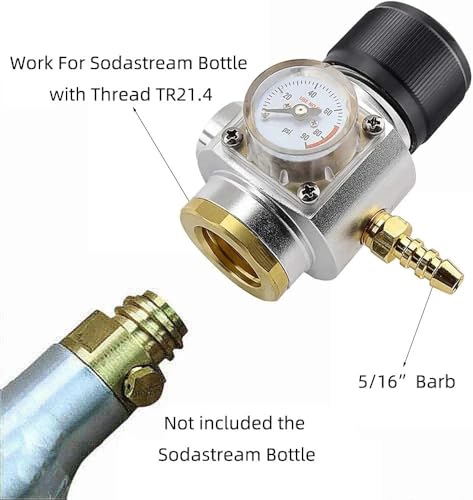 Home Brew Equipment Kegging Tools Mini Gas Regulator Soda Keg Regulator Co2 Keg Charger 0-90PSI for Soda Maker Sparkling Water Beer Soda Bottle Tr21.4 (Tr21.4)