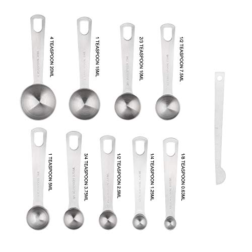 Measuring Cups Set 19, 18/8 (304) Stainless Steel Measuring Cups and Spoons Set, Metal Measuring Cups & Spoons & Leveler&Magnetic Conversion Chart for Kitchen and Baking - color: A01: Siliver-Set of 19
