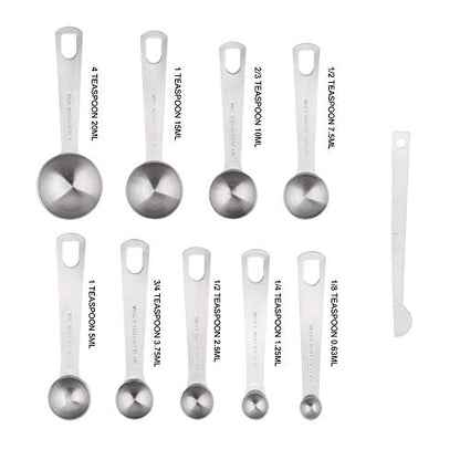 Measuring Cups Set 19, 18/8 (304) Stainless Steel Measuring Cups and Spoons Set, Metal Measuring Cups & Spoons & Leveler&Magnetic Conversion Chart for Kitchen and Baking - color: A01: Siliver-Set of 19