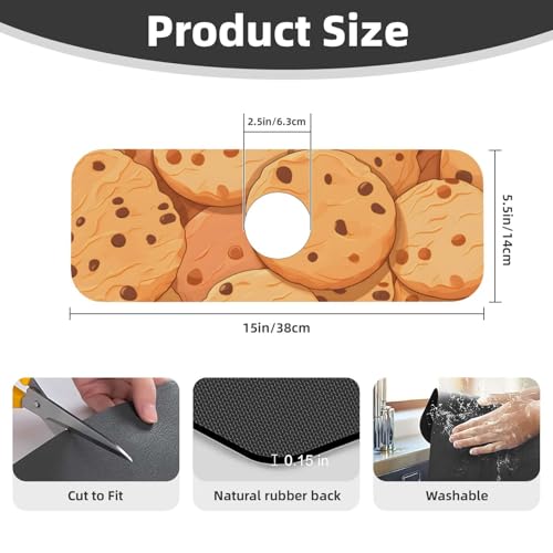 Kitchen Sink Faucet Mat Splash Guard, Chocolate Chip Cookies Super Absorbent Drying Mat, Non-Slip Drain Pad for Bathroom Counter - color: Chocolate Chip Cookies