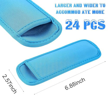 JANYUN 24 Pack Ice Pop Sleeves Popsicle Bags Antifreezing Ice Pop Holder | Blue DIY Elasticity Neoprene Freeze Frozen Pops Holders Yogurt Treats Sleeves Summer Party Favors Classroom School Gifts - color: Blue