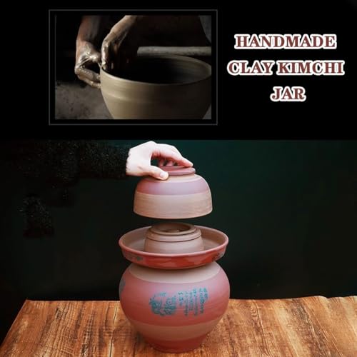 Handmade Clay Traditional Kimchi Jar, Water-Tight Fermentation Crock, Kitchen Grain Storage Bottle, Unglazed Interior