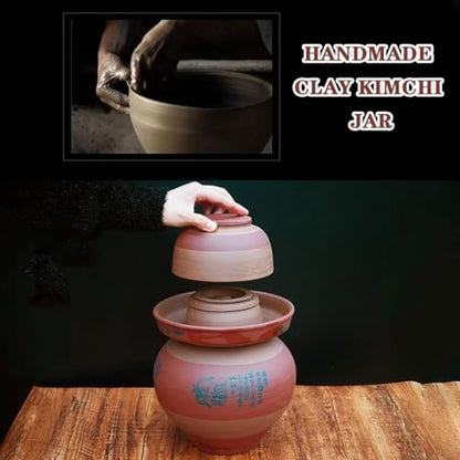 Handmade Clay Traditional Kimchi Jar, Water-Tight Fermentation Crock, Kitchen Grain Storage Bottle, Unglazed Interior