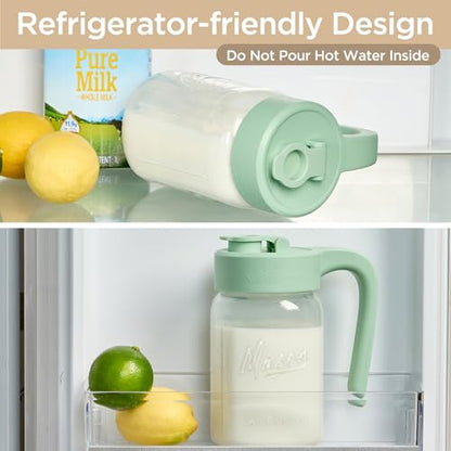 32 oz Glass Pitcher with Lid, 1 Quart Mason Jar Pitcher with Lid Airtight, Breast Milk Storage for Fridge, Ideal for Cold Brew Coffee, Iced Tea, Sun Tea, Juices - color: Green