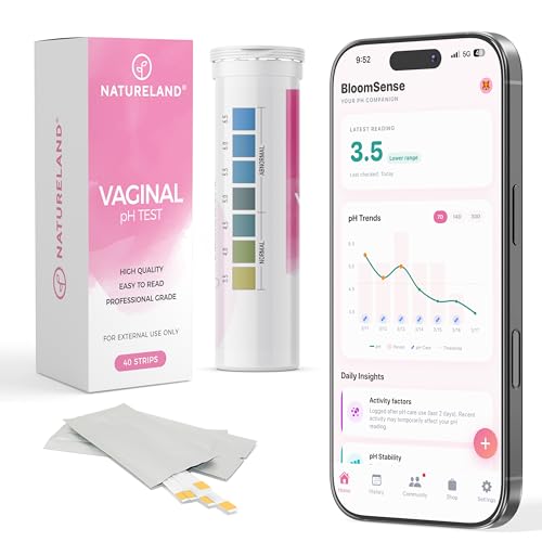 NATURELAND Vaginal pH Test Strips for Women – At-Home BV and Yeast Infection Test Kit, with BloomSense App, Accurate 3.5-6.5 Range, Foil-Sealed (40 Strips) - size: 40 Strips
