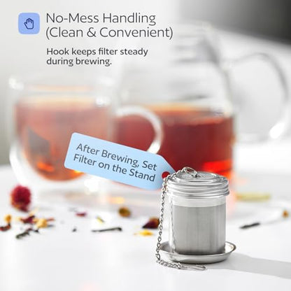 Stainless Steel Tea Infuser for Loose Leaf Tea, Small (1.5” Diameter x 2.2” Height) – Extra Fine Mesh Strainer with Chain Hook & Lid, Reusable Tea Steeper for Mugs, Cups & Teapots - size: Small