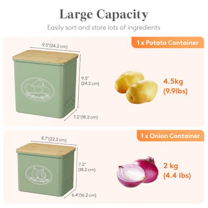 Lifewit Onion and Potato Storage Bin with Aerating Holes and Lid, Stackable Garlic Keeper, Plastic Vegetable Container Box for Kitchen, Green, Set of 2 - color: Green