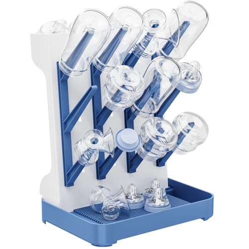 Dayacoco Baby Bottle Drying Rack, Space Saving Vertical Bottles Dryer Holder, Standing Bottle Drying Rack for Countertop Kitchen Organize Bottles, Brushes, Baby Accessories (Blue) - color: Blue