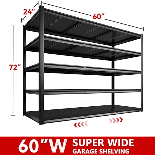 REIBII 60" W Garage Shelving Heavy Duty, 3000LBS Freestanding Metal Shelves with Double-Layer Columns and Reinforced Anti-Wobble Design for Garage, Basement, Workshop, Office - size: 60" W x 24" D x 72" H