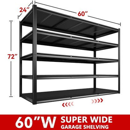 REIBII 60" W Garage Shelving Heavy Duty, 3000LBS Freestanding Metal Shelves with Double-Layer Columns and Reinforced Anti-Wobble Design for Garage, Basement, Workshop, Office - size: 60" W x 24" D x 72" H