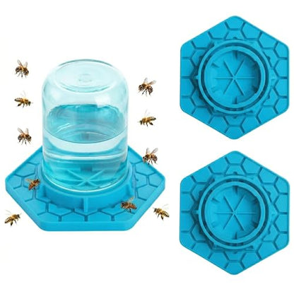 2 Pack Bee Watering Station for Garden, Blue Bee Feeder and Waterer Compatible with Regular & Wide Mouth Canning Jars(Jar Not Included), Small-Hole Honeycomb Tray Honey Bee Feeder for Outside