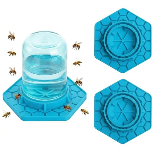 2 Pack Bee Watering Station for Garden, Blue Bee Feeder and Waterer Compatible with Regular & Wide Mouth Canning Jars(Jar Not Included), Small-Hole Honeycomb Tray Honey Bee Feeder for Outside