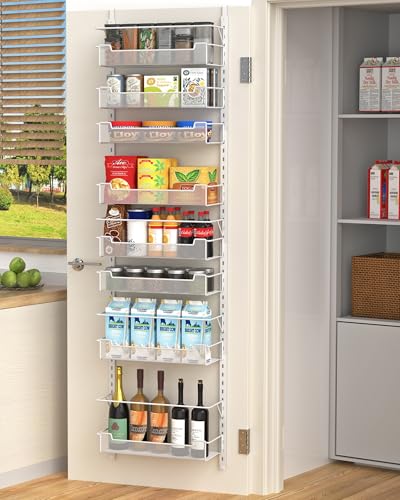 VyGrow Over the Door Pantry Organizer, 8-Tier Over the Door Organizer with Adjustable Basket, Pantry Door Organization for Pantry Kitchen Storage Room Spice Rack, White - color: White, size: 16.5"W 8-Tier
