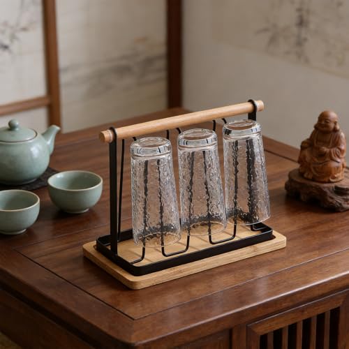 Cup Drying Rack, Bottle Drying Rack, Slanted Iron Coffee Mug Holder Stand, Countertop Glass Organizer, Removable Drain Tray Kitchen Tumbler Caddy, Counter Glass Tree - color: White