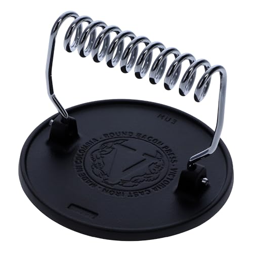 Victoria Round Cast-Iron Meat Press with a Wire Handle, Preseasoned with Flaxseed Oil, Made in Colombia - size: Round press