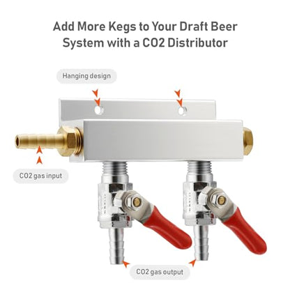 2-Way Gas Manifold CO2 Distributor Manifold 5/16 inch Barb/Stem Splitter Beer Integrated Check Valves Homebrew Beer Making Brewing Tool-CO2 gas input at LEFT side+3 CLAMPS - color: 2 WAY,GAS INPUT AT LEFT