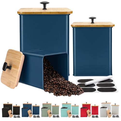 Kitchen Canisters Set of 3, Metal Flour Sugar Storage Containers with Airtight Lids-Canisters Sets for Kitchen with Customizable Chalkboard Labels & Marker Pen-Spice, Coffee Storage Jars(Dark Blue) - color: Dark Blue