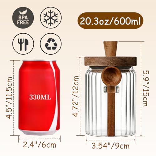 ANSQU Glass Jar with Wooden Lid & Spoon, 20.3oz Food Storage Containers Coffee Jar Coffee Grounds Container, Coffee Canister holds up to 7.4oz Coffee Beans (1 Pack) - size: 20.3oz-1pack-stripe