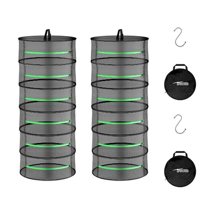 iPower 2ft 6-Layer Herb Drying Rack Breathable Mesh Hanging Dryer with Zippers Foldable Heavy Duty Ring for Garden Plant, Free Storage Bag and Hook Included, 2 Packs - size: 6-Layer
