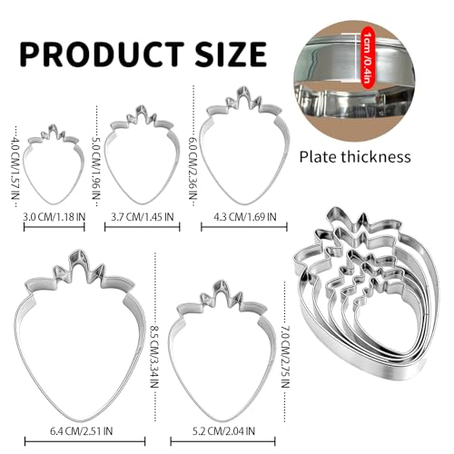 Strawberry Cookie Cutter Fruit Vegetbale Biscuit Cutters for Valentines Day Birthday Summer Christmas New Year Party DIY Baking Mold, Pack of 5 - style: Strawberry 5pcs