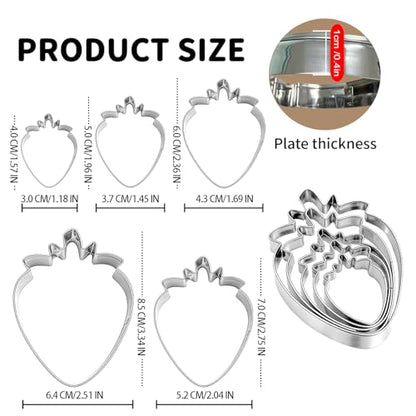 Strawberry Cookie Cutter Fruit Vegetbale Biscuit Cutters for Valentines Day Birthday Summer Christmas New Year Party DIY Baking Mold, Pack of 5 - style: Strawberry 5pcs