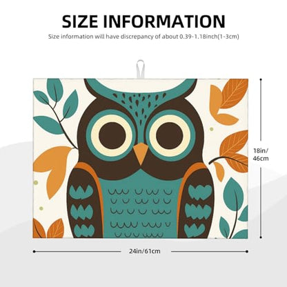 Cute Cartoon Owl and Leaf Dish Drying Mat for Kitchen Counter Microfiber Absorbent Reusable Washable 18x24in - color: Cute Cartoon Owl And Leaf