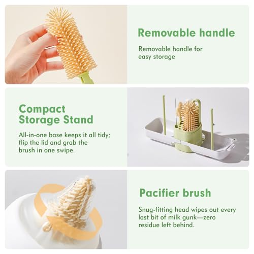 Baby Bottle Brush Set - Baby Bottle Cleaner Kit with Nipple Brush, Silicone Bottle Brush, Straw Cleaner Brush, Soap Dispenser, Bottle Drying Rack - 7 in 1 Bottle Cleaning Tool Set for Home and Travel - size: Mini