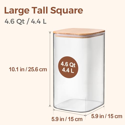 ComSaf 1.2 Gallon Wide Mouth Flour Sugar Storage Containers 2 Pcs, 4.6 Qt Glass Storage Containers with Lids, Large Pantry Glass Jar with Lid, Big Jars for Rice, Flour, Sugar, Cereal, Cookie, Coffee - color: 4.6Qt-Square-2Pack
