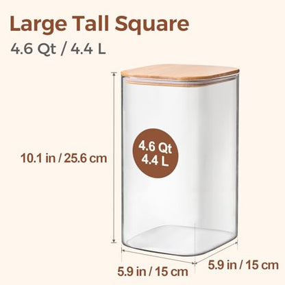 ComSaf 1.2 Gallon Wide Mouth Flour Sugar Storage Containers 2 Pcs, 4.6 Qt Glass Storage Containers with Lids, Large Pantry Glass Jar with Lid, Big Jars for Rice, Flour, Sugar, Cereal, Cookie, Coffee - color: 4.6Qt-Square-2Pack