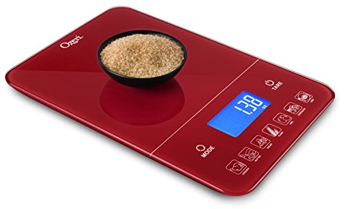 Ozeri Touch III 22 lb (10 kg) Digital Kitchen Scale with Calorie Counter in Tempered Glass, Red Engine - color: Red Engine