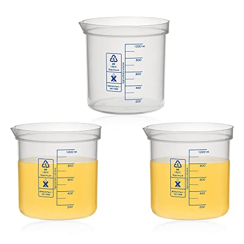 ULAB Scientific Stackable Graduated Plastic Beakers, 3pcs of 1000ml(33.8oz), with Easy-to-Read Printings in Blue, UBP1016 - style: 3pcs of Vol.1000ml with blue printings